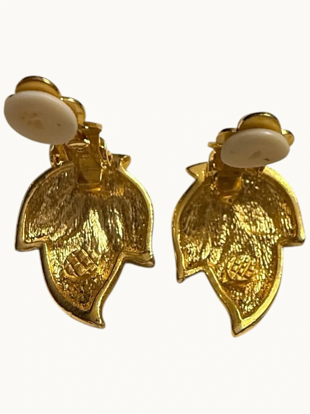 Gold Crystal Leaf Clip Earrings - Sparkling Gold Tone